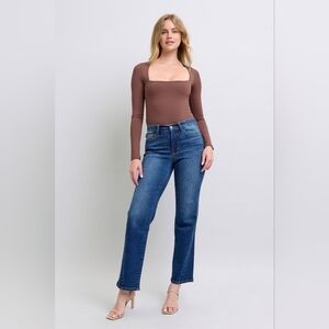 Judy Blue MR Dark Wash Straight Fit Jeans Classic Side Seam Detail Various NEW